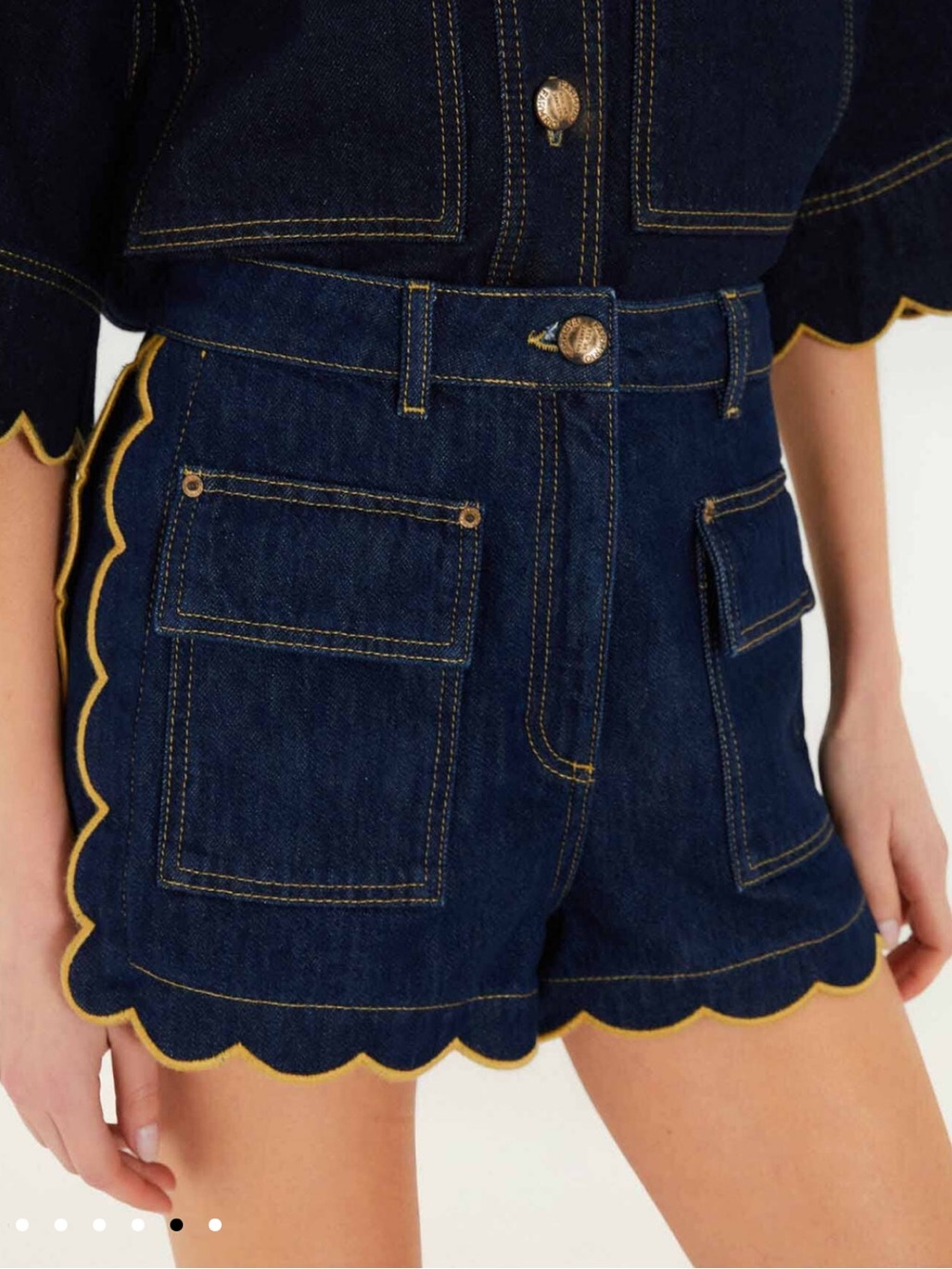 FARM Rio Dark Denim Wavy Hem Shorts